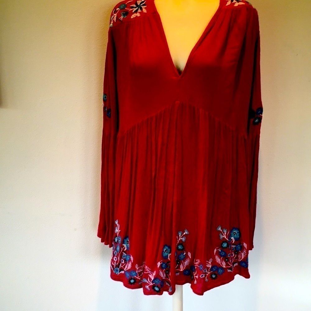 Free People Mini Dress Te Amo Floral Butterfly Sleeve Flow embroidered lined S - Picture 6 of 16